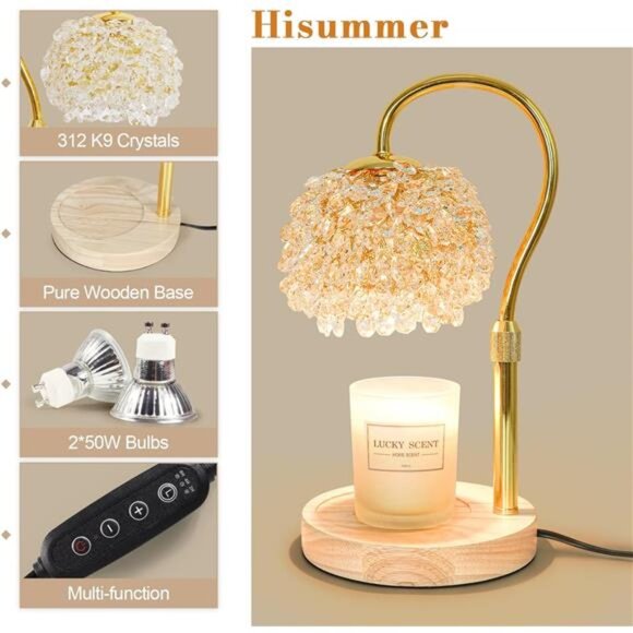 Candle Warmer Lamp with Timer Dimmable Crystal Electric Wax Warmer for Jar Candl - Picture 3 of 7